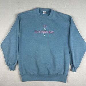 VTG Suttons Bay Michigan Vacation Sweatshirt Fits Large Flower Embroidered 1990s